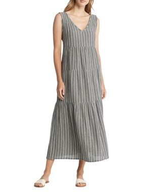 Marine Layer Women’s Corinne Stripe Tiered Cotton Gauze Maxi Dress Size XL